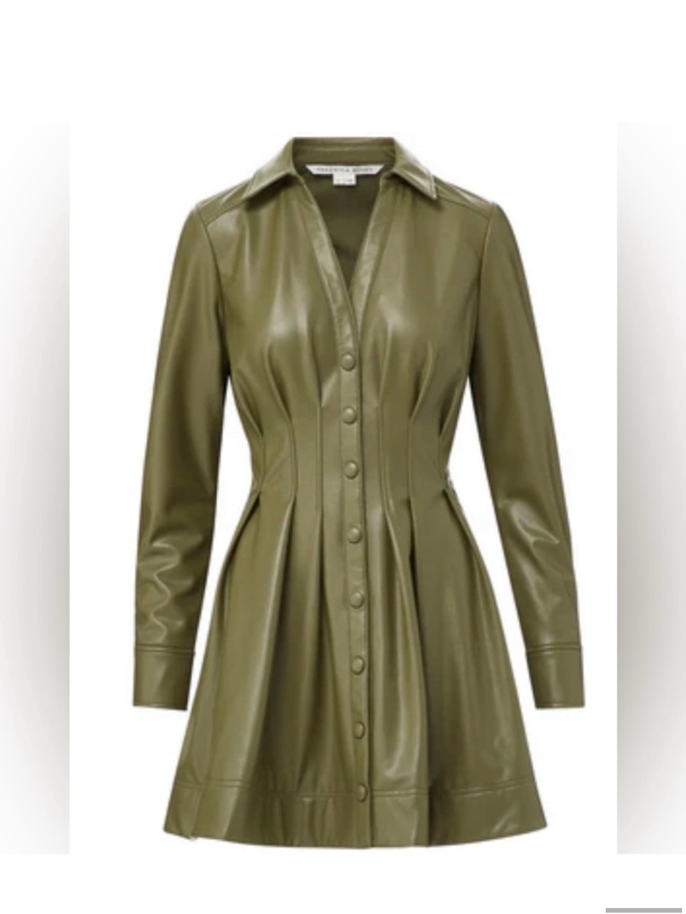 Veronica Beard Olive Faux-Leather Shirt Jacket